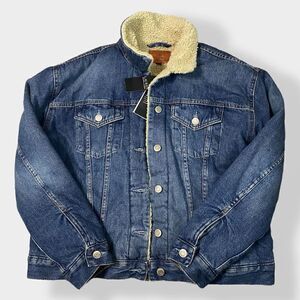 Lauren Ralph Lauren Womens Blue Faux Shearling Denim Trucker Jacket size Large